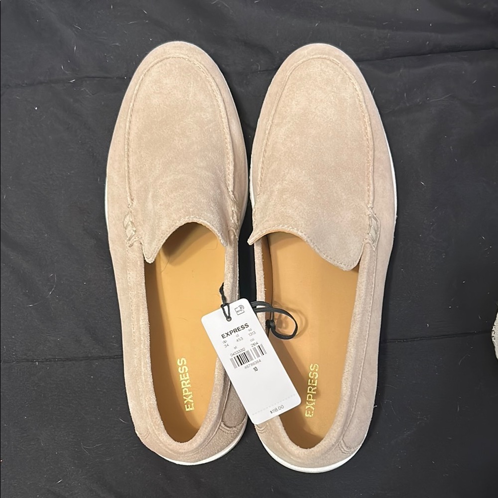 Express Beige Suede Slip-On Loafers